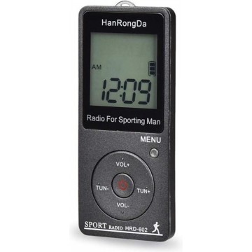 Let op type!! HRD-602 Digital Display FM AM Mini Sports Radio met Step Counting-functie (Zwart)