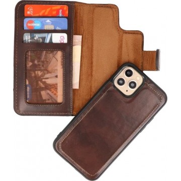 Wicked Narwal | MF Handmade 2 in 1 Leer bookstyle / book case/ wallet case Hoesje voor iPhone 11 Pro Mocca