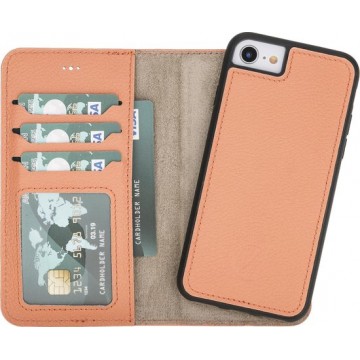 Mjora Lederen Apple iPhone 7 / 8 Hoesje (New edition Tweedelige ontwerp: Book Case / Hardcase - Zalm roze)