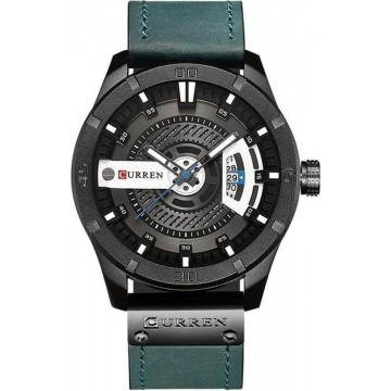 Let op type!! CURREN M8301 mannen militaire sport horloge Quartz datum klok lederen horloge (zwart geval blauw)