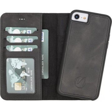 Mjora Lederen Apple iPhone 7 / 8 Hoesje (New edition Tweedelige ontwerp: Book Case / Hardcase - New Black)