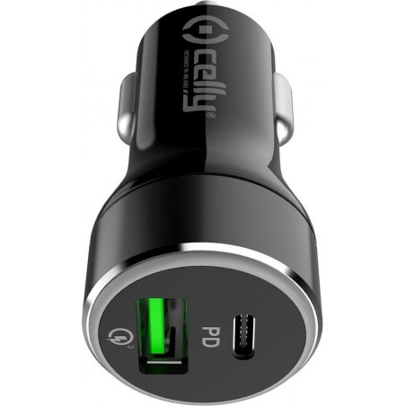 Celly - Car Charger 24W Type-C + USB - Adapter USB-C