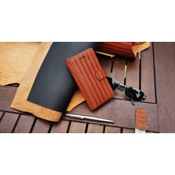 Bol-Made-NL Handmade Echt Leer Book Case Voor Samsung Galaxy A50s Bruin leder riet print.