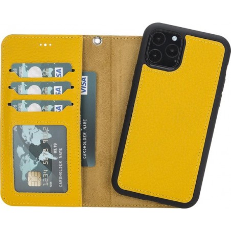 Mjora Lederen Apple iPhone 11 PRO Hoesje (New edition Tweedelige ontwerp: Book Case / Hardcase - Yellow)