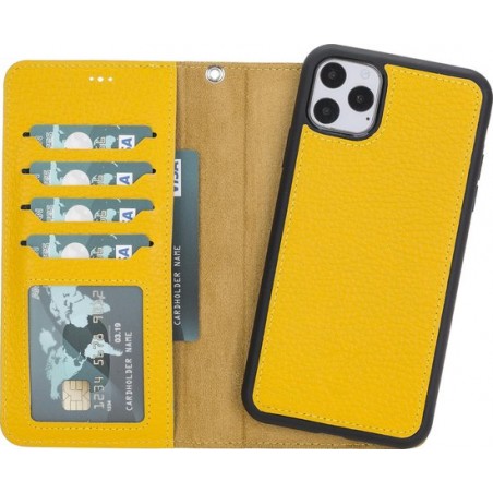 Mjora Lederen Apple iPhone 11 PRO MAX Hoesje (New edition Tweedelige ontwerp: Book Case / Hardcase - Yellow)