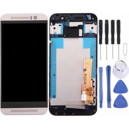 Lcd-scherm en Digitizer volledige montage met frame voor HTC One M9 (goud op zilver)