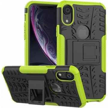 Let op type!! Tire Texture TPU+PC Shockproof Case for iPhone XR  with Holder (Green)