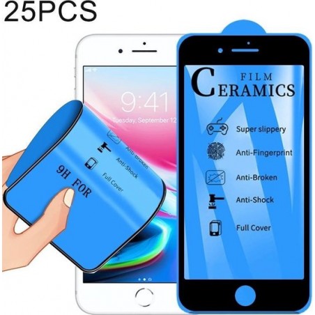 Let op type!! 25 stuks 2.5 D volledige lijm volledige cover keramiek film voor iPhone 8/7 (zwart)