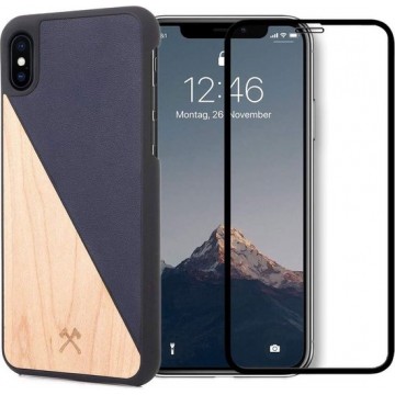 iPhone Xs Max hoesje - Woodcessories - Donkerblauw - Hout