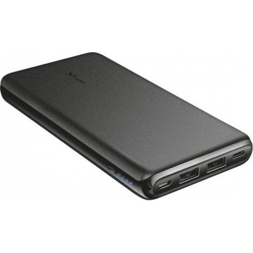 Trust - Esla Powerbank | 10.000 mAh | dun formaat | 2.4A snelladen | 2x USB | USB-C | Micro-USB | Zwart