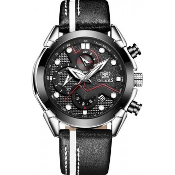 Let op type!! OLEVS 9903 Multifunctionele Mannen Getimede Kalender Sport Quartz Watch  Style:Silver Shell(Zwart)