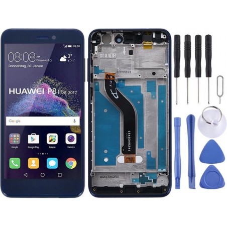 Lcd-scherm en Digitizer volledige montage met frame voor Huawei P8 Lite (2017) (blauw)