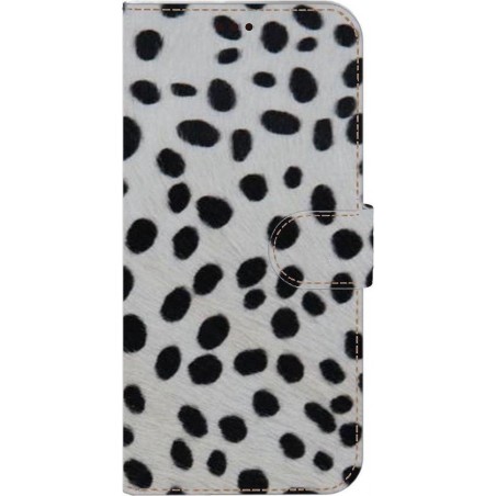 Handmade Echt Leer Book Case Voor Apple iPhone 7 dalmatiër-zwart wit vacht.