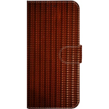 Bol-Made-NL Handmade Echt Leer Book Case Voor Samsung Galaxy S10 Lite Bruin leder riet print.