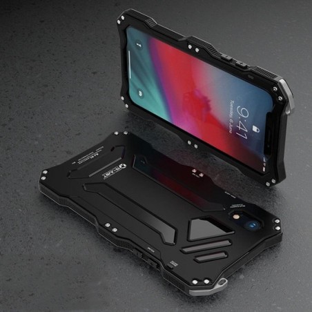 Gundam Rugged Armor Metal + TPU beschermhoes voor iPhone XR (zwart)