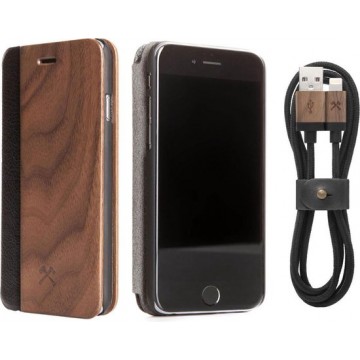 Woodcessories EcoFlip iPhone 8/7 hoesje van Echt Hout met EcoCable Lightning USB kabel Bundel Pakket