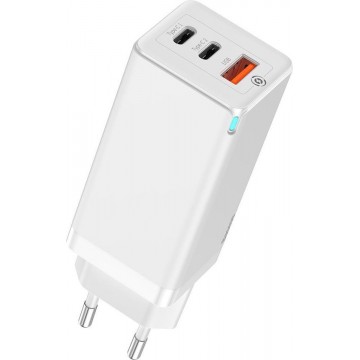 3 in 1 Oplader 2* USB C + USB 3.0 - Snellader - 65W - Fast Charger - Wit