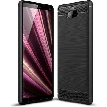 Brushed Texture Carbon Fiber Soft TPU Case voor Sony Xperia 10 (Zwart)