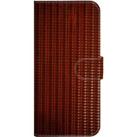 Bol-Made-NL Handmade Echt Leer Book Case Voor Samsung Galaxy Note 10 Lite Bruin leder riet print.