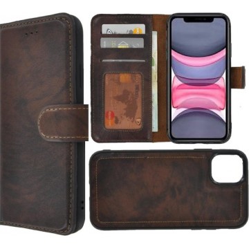 iPhone 11 Pro hoesje - Bookcase - Portemonnee Hoes Krasvrij 2in1 uitneembaar Echt leer Wallet case Middenbruin
