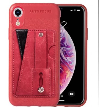 Let op type!! Litchi textuur volledige dekking schokbestendig TPU Case voor iPhone XS Max  met kaartsleuven & houder (rood)
