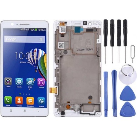 LCD-scherm en digitizer volledige assemblage met frame voor Lenovo A536 (wit)