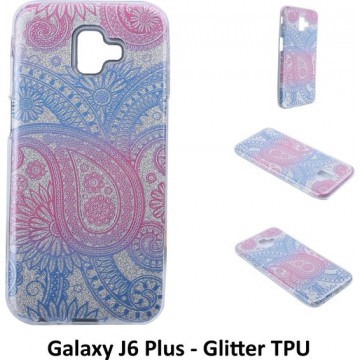 Uniek motief Glitter flower TPU Achterkant voor Samsung Galaxy J6 Plus (J6 Plus)
