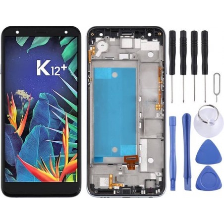 Lcd-scherm en digitizer volledige montage met frame voor LG K40 LMX420 / X4 2019 / K12 Plus, dubbele SIM (zwart)