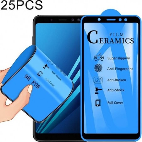 Let op type!! 25 stuks 2.5 D volledige lijm volledige cover keramiek film voor Galaxy A8 plus (2018)