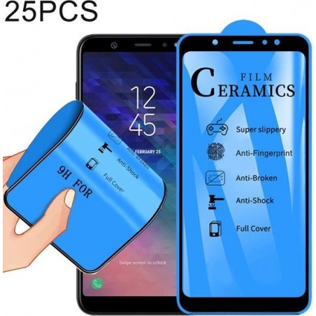 Let op type!! 25 stuks 2.5 D volledige lijm volledige cover keramiek film voor Galaxy A6 plus (2018)