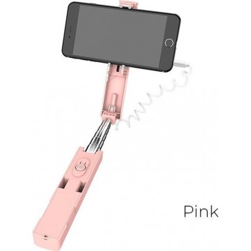 Borofone - Selfiestick 76 cm met kabelafstandsbediening, roze