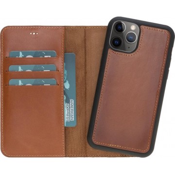Hoesje iPhone 11 Pro 5.8'' Oblac® - Full-grain leer - Magnetisch 2IN1- RFID -  5 kaartvakken - Cognac Bruin