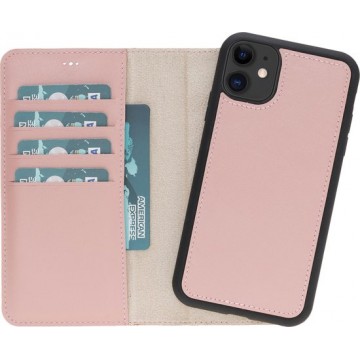 Hoesje iPhone 11 6.1'' Oblac® - Full-grain leer - Magnetisch 2IN1- RFID -  5 kaartvakken - Nude Roze