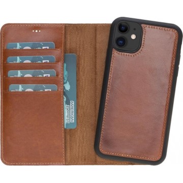 Hoesje iPhone 11 6.1'' Oblac® - Full-grain leer - Magnetisch 2IN1- RFID -  5 kaartvakken - Cognac Buin