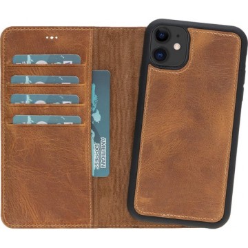 Hoesje iPhone 11 6.1'' Oblac® - Full-grain leer - Magnetisch 2IN1- RFID -  5 kaartvakken - Goud Bruin