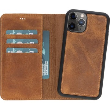 Hoesje iPhone 11 Pro 5.8'' Oblac® - Full-grain leer - Magnetisch 2IN1- RFID -  5 kaartvakken - Goud Bruin