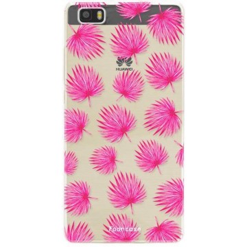 FOONCASE Huawei P8 Lite 2016 hoesje TPU Soft Case - Back Cover - Pink leaves / Roze bladeren