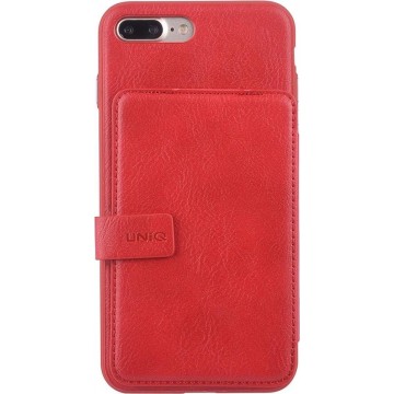 UNIQ Accessory iPhone 7-8 Plus Kunstleer Backcover hoesje met clip pasjeshouder - Rood