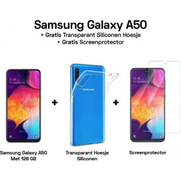 Samsung Galaxy A50 - 128GB - Zwart + Transparant Hoesje + Screenprotector