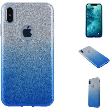 Apple Iphone XS Max siliconen hoesje blauw/zilver glitters