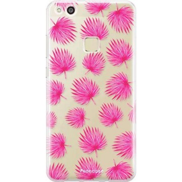 FOONCASE Huawei P10 Lite hoesje TPU Soft Case - Back Cover - Pink leaves / Roze bladeren