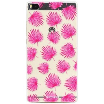 FOONCASE Huawei P8 hoesje TPU Soft Case - Back Cover - Pink leaves / Roze bladeren
