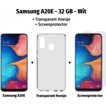 Samsung Galaxy A20e - 32GB - Wit +  Transparant Hoesje +  Screenprotector