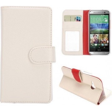 HTC One M8 Mini - Flip hoes cover case - PU leder - wit