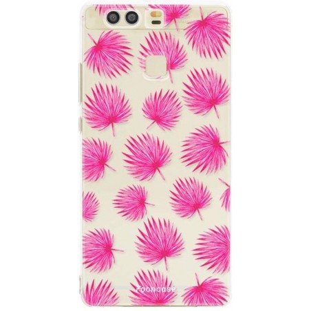 FOONCASE Huawei P9 hoesje TPU Soft Case - Back Cover - Pink leaves / Roze bladeren