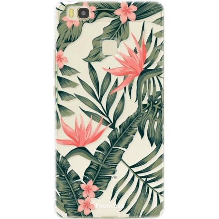 FOONCASE Huawei P9 Lite hoesje TPU Soft Case - Back Cover - Tropical Desire / Bladeren / Roze