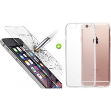 Apple iPhone 6/6S Siliconen Hoesje + Glazen Screenprotector Tempered Glass