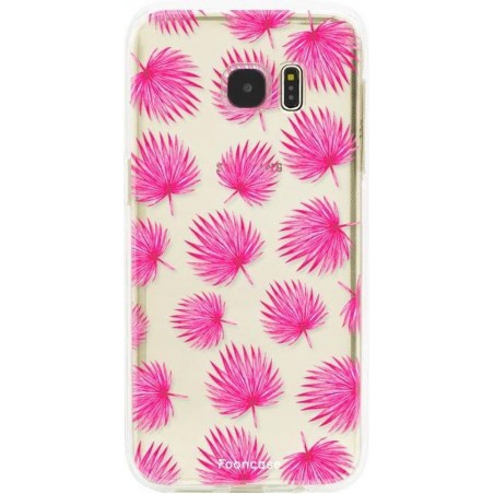 FOONCASE Samsung Galaxy S7 Edge hoesje TPU Soft Case - Back Cover - Pink leaves / Roze bladeren