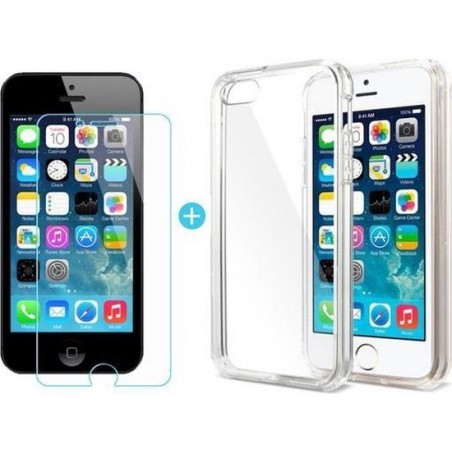 SMH Royal - voor iPhone 5 / 5S Transparant Ultra Dunne TPU Siliconen case Hoesje  +  Tempered Glass Screen Protector