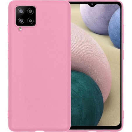 Samsung Galaxy A12 Hoesje Siliconen Case Cover - Samsung A12 Hoesje Cover Hoes Siliconen - Roze